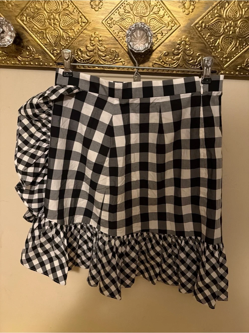 J. Crew Black White Gingham Ruffle Faux Wrap Mini Skirt Cotton Size 0